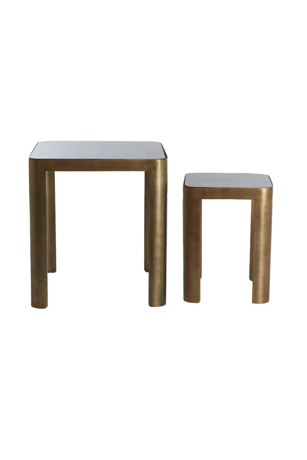 Light & Living Living Side table S/2 30x30x40+45x45x50 cm OXE ant. br+smoked gl. House of Isabella UK