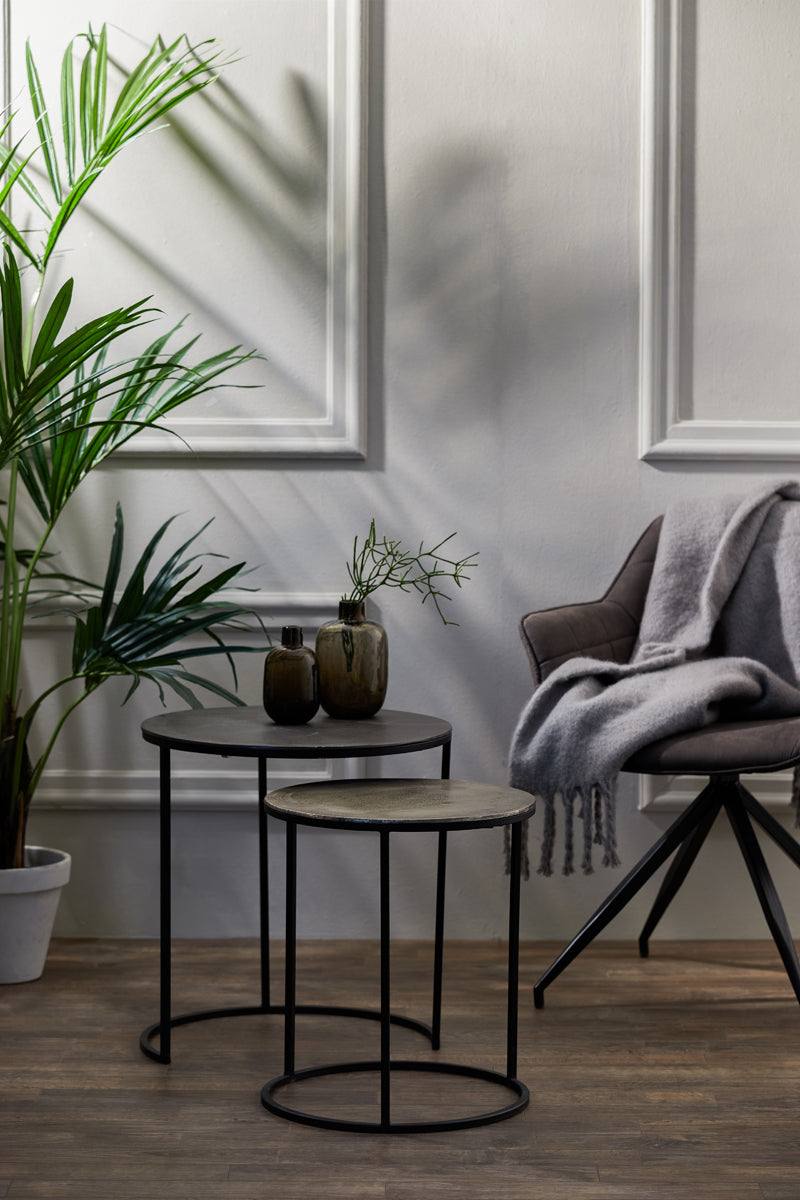 Light & Living Living Side table S/2 40x45+49x50,5 cm TALCA raw lead+antiq lead House of Isabella UK