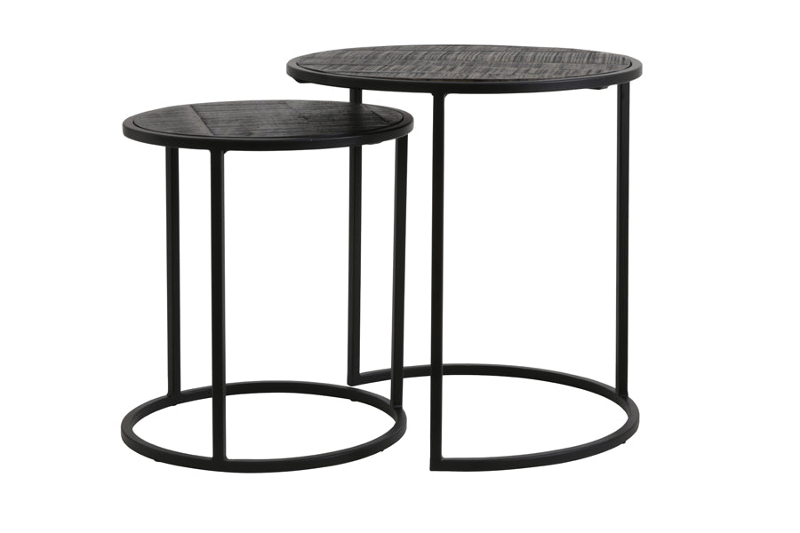 Light & Living Living Side table S/2 40x45+50x52 cm DOBA wood antique-matt black House of Isabella UK