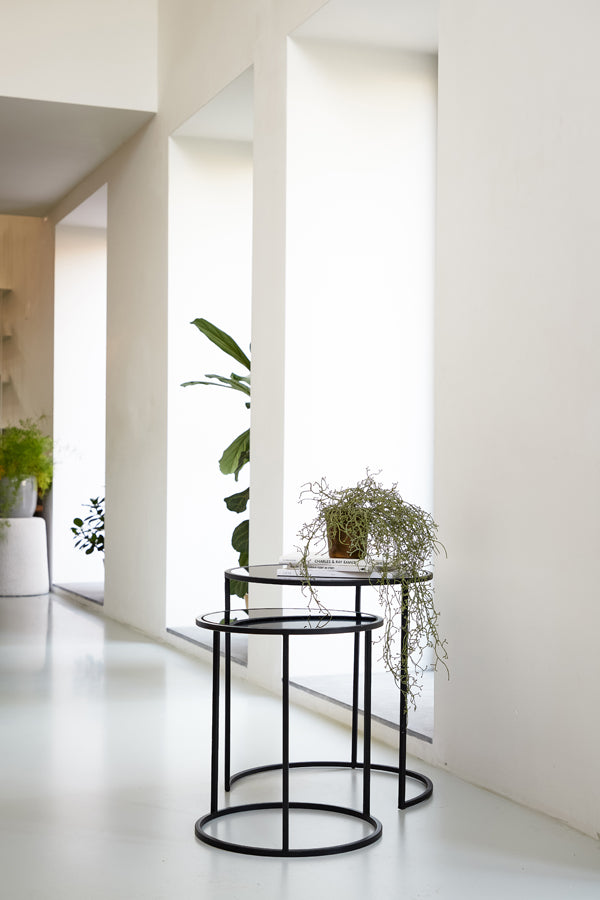 Light & Living Living Side table S/2 40x45+50x52 cm DUARTE glass black-matt blck House of Isabella UK