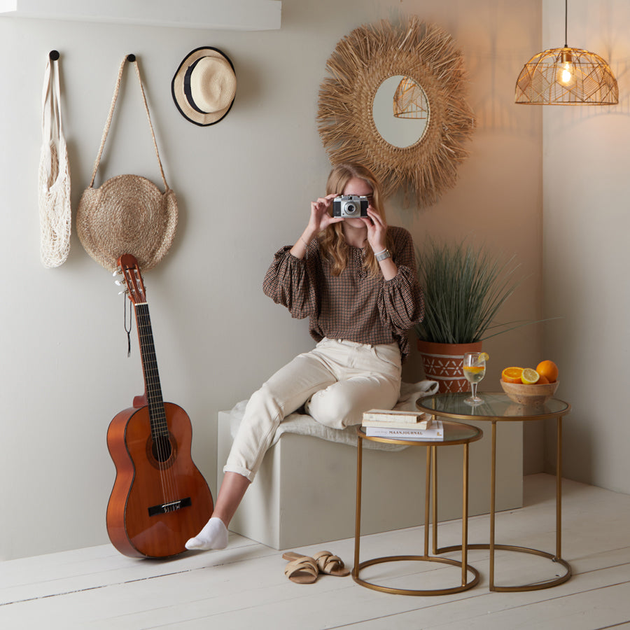 Light & Living Living Side table S/2 40x45+50x52 cm DUARTE glass-gold House of Isabella UK