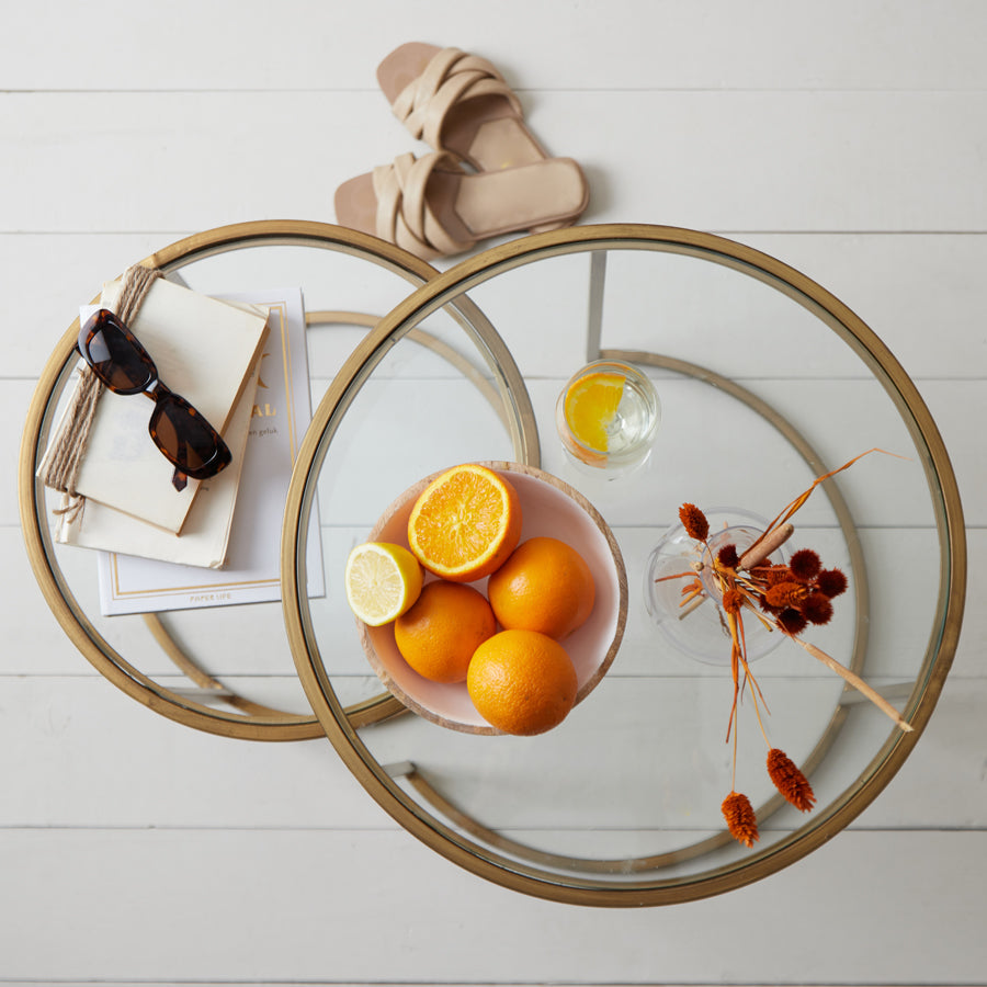 Light & Living Living Side table S/2 40x45+50x52 cm DUARTE glass-gold House of Isabella UK