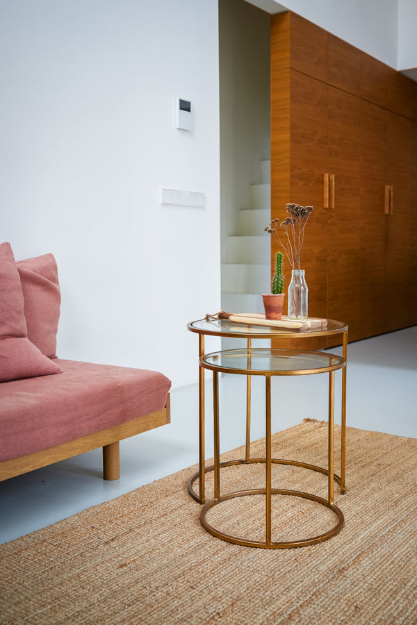 Light & Living Living Side table S/2 40x45+50x52 cm DUARTE glass-gold House of Isabella UK