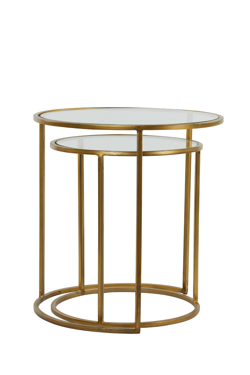 Light & Living Living Side table S/2 40x45+50x52 cm DUARTE glass-gold House of Isabella UK