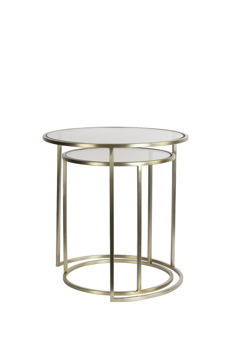 Light & Living Living Side table S/2 40x45+50x52 cm DUARTE gls brown+light gold House of Isabella UK
