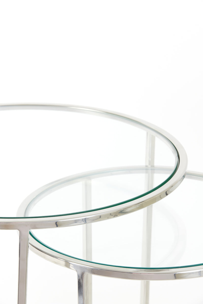 Light & Living Living Side table S/2 40x45+50x52 cm DUARTE nickel+glass House of Isabella UK