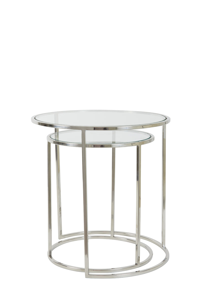 Light & Living Living Side table S/2 40x45+50x52 cm DUARTE nickel+glass House of Isabella UK