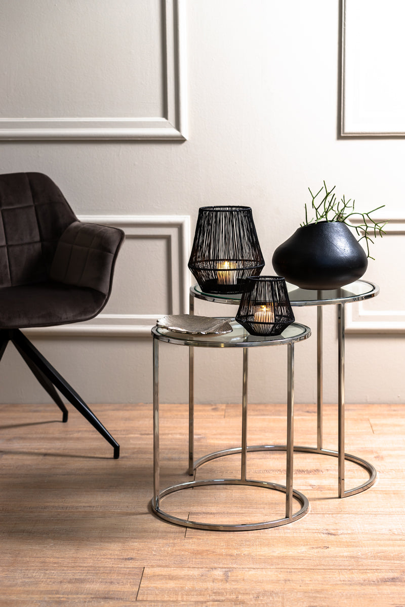 Light & Living Living Side table S/2 40x45+50x52 cm DUARTE nickel+glass House of Isabella UK