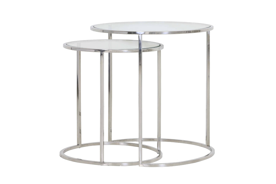 Light & Living Living Side table S/2 40x45+50x52 cm DUARTE nickel+glass House of Isabella UK