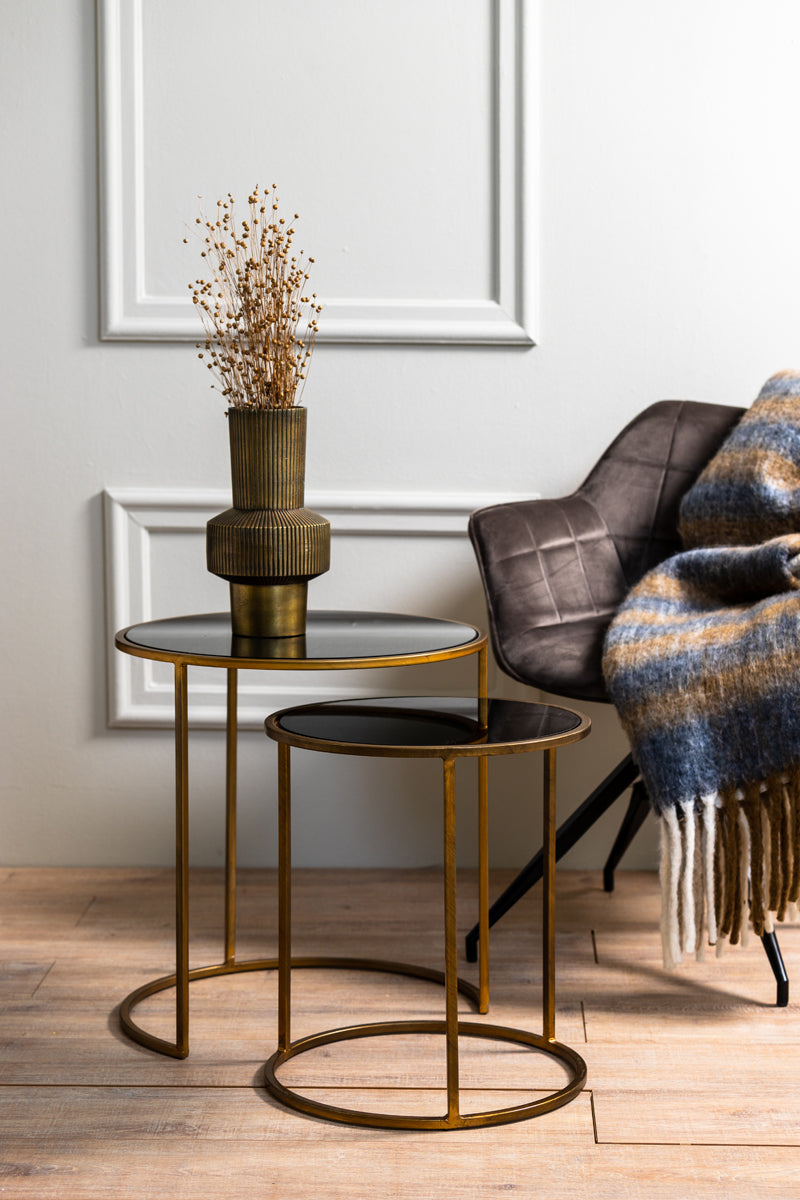 Light & Living Living Side table S/2 40x45+50x52 cm DUARTE smoked glass-gold House of Isabella UK