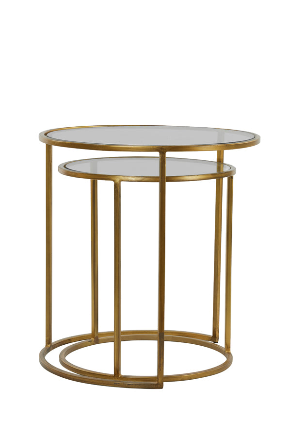 Light & Living Living Side table S/2 40x45+50x52 cm DUARTE smoked glass-gold House of Isabella UK