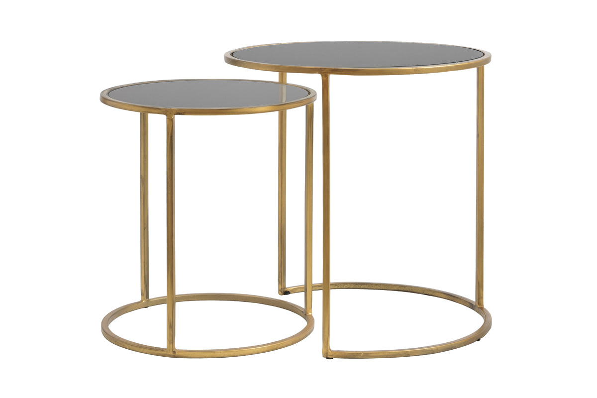 Light & Living Living Side table S/2 40x45+50x52 cm DUARTE smoked glass-gold House of Isabella UK