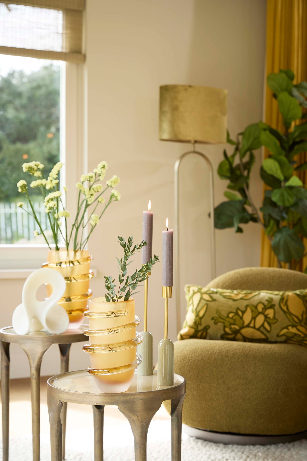 Light & Living Living Side table S/2 40x46+36x52 cm LAPAZ antique bronze+taupe House of Isabella UK