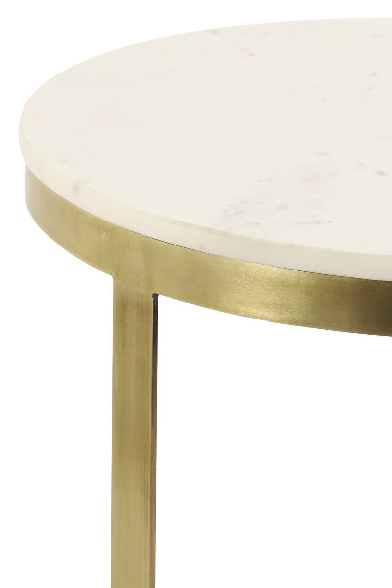 Light & Living Living Side table S/2 41x46+49x52 cm PERLATO marble whte+ant brnz House of Isabella UK