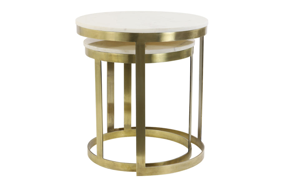 Light & Living Living Side table S/2 41x46+49x52 cm PERLATO marble whte+ant brnz House of Isabella UK
