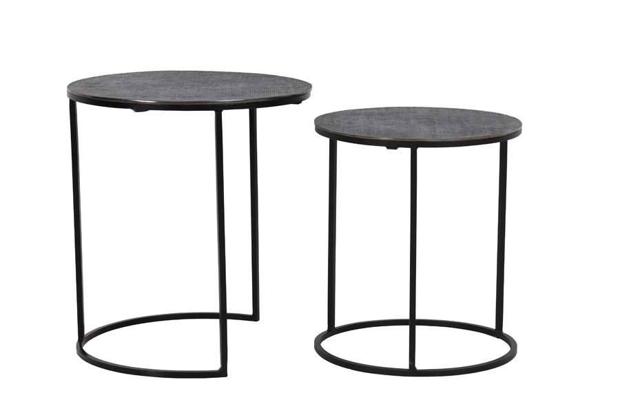 Light & Living Living Side table S/2 41x46+49x52 cm RENGO texture black nickel House of Isabella UK
