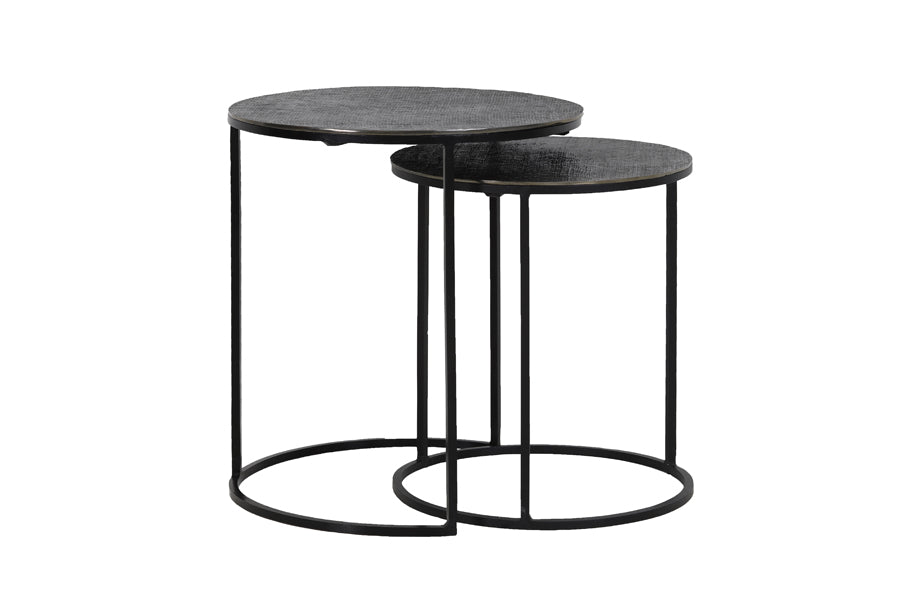 Light & Living Living Side table S/2 41x46+49x52 cm RENGO texture black nickel House of Isabella UK