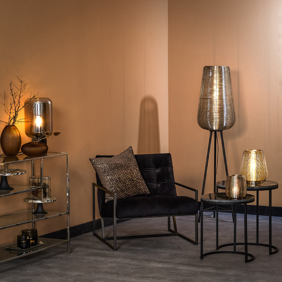 Light & Living Living Side table S/2 41x48+49x53,5 cm ALFIO brown marble+black House of Isabella UK