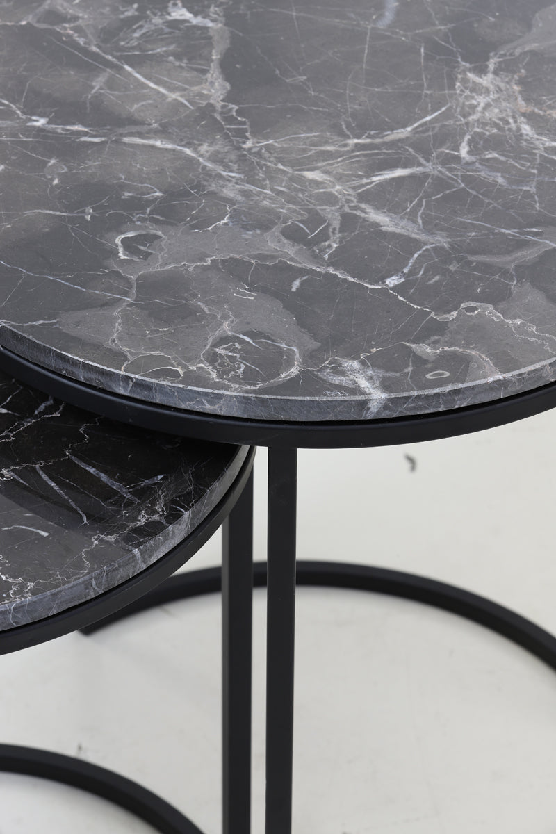 Light & Living Living Side table S/2 41x48+49x53,5 cm ALFIO brown marble+black House of Isabella UK