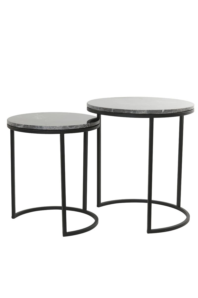 Light & Living Living Side table S/2 41x48+49x53,5 cm ALFIO brown marble+black House of Isabella UK