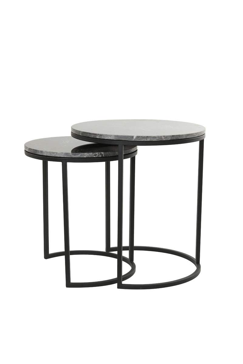 Light & Living Living Side table S/2 41x48+49x53,5 cm ALFIO brown marble+black House of Isabella UK