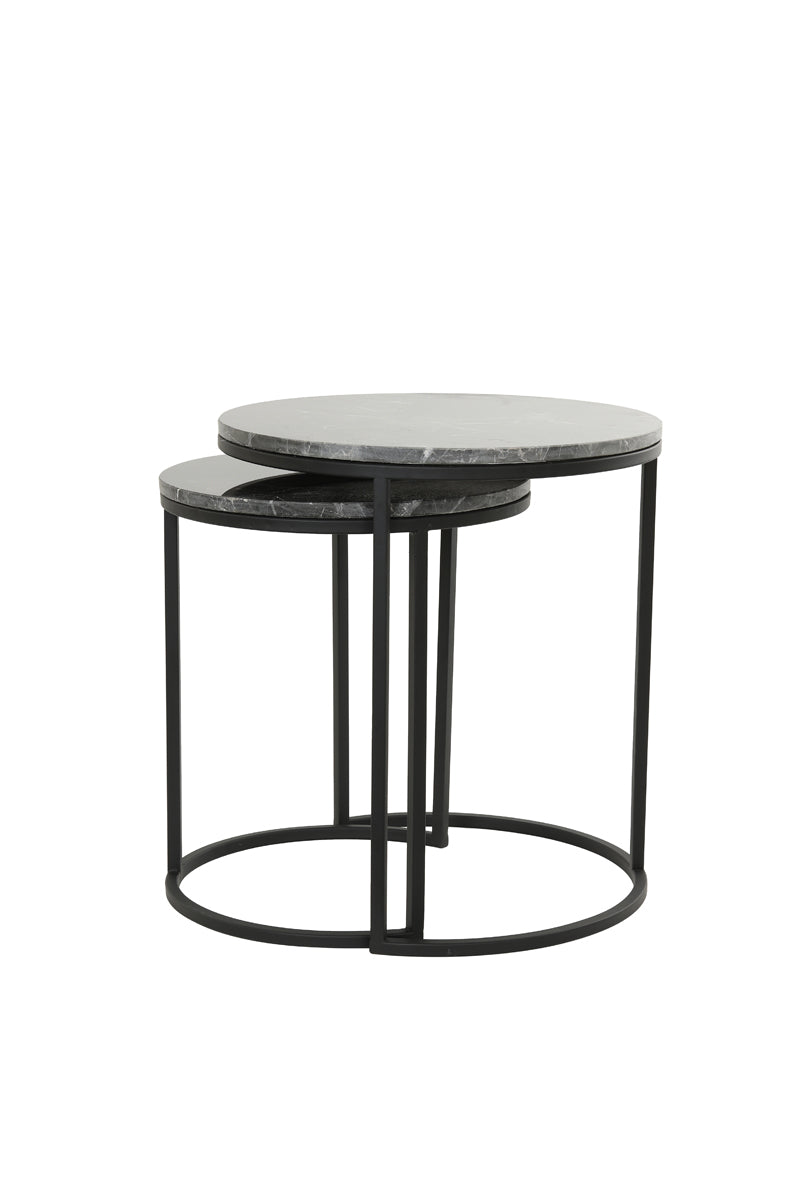 Light & Living Living Side table S/2 41x48+49x53,5 cm ALFIO brown marble+black House of Isabella UK
