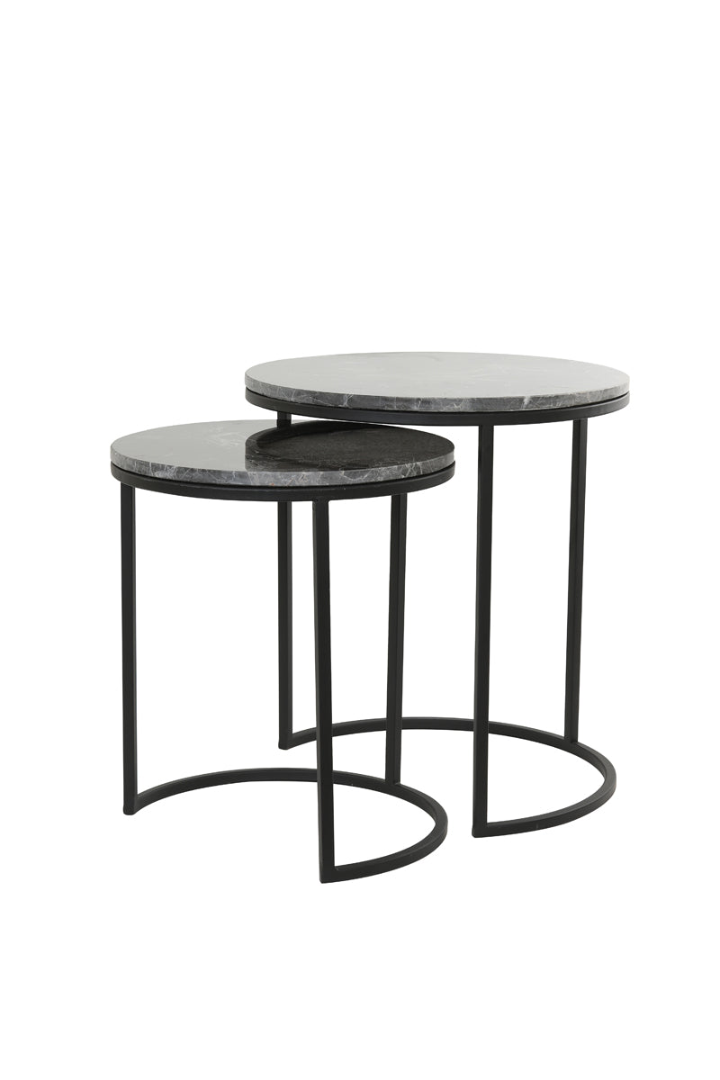 Light & Living Living Side table S/2 41x48+49x53,5 cm ALFIO brown marble+black House of Isabella UK