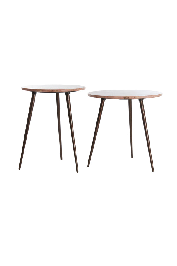 Light & Living Living Side table S/2 41x49+48x53 cm ZECA red travertine+d brown House of Isabella UK