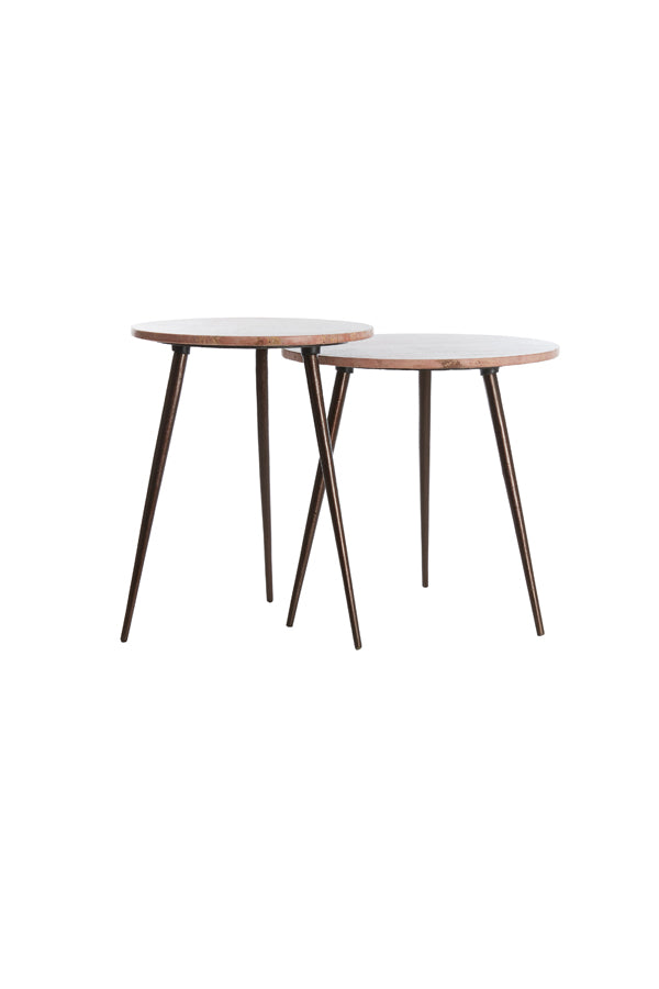 Light & Living Living Side table S/2 41x49+48x53 cm ZECA red travertine+d brown House of Isabella UK