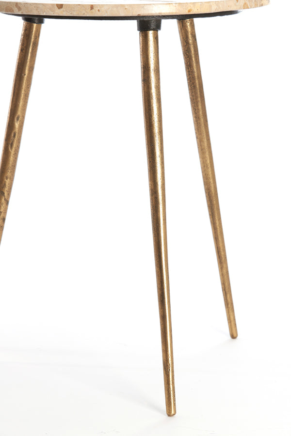Light & Living Living Side table S/2 41x49+48x53 cm ZECA taupe marble+antique br House of Isabella UK