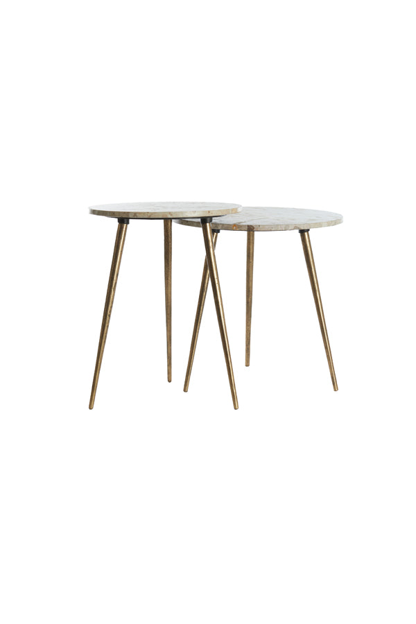 Light & Living Living Side table S/2 41x49+48x53 cm ZECA taupe marble+antique br House of Isabella UK
