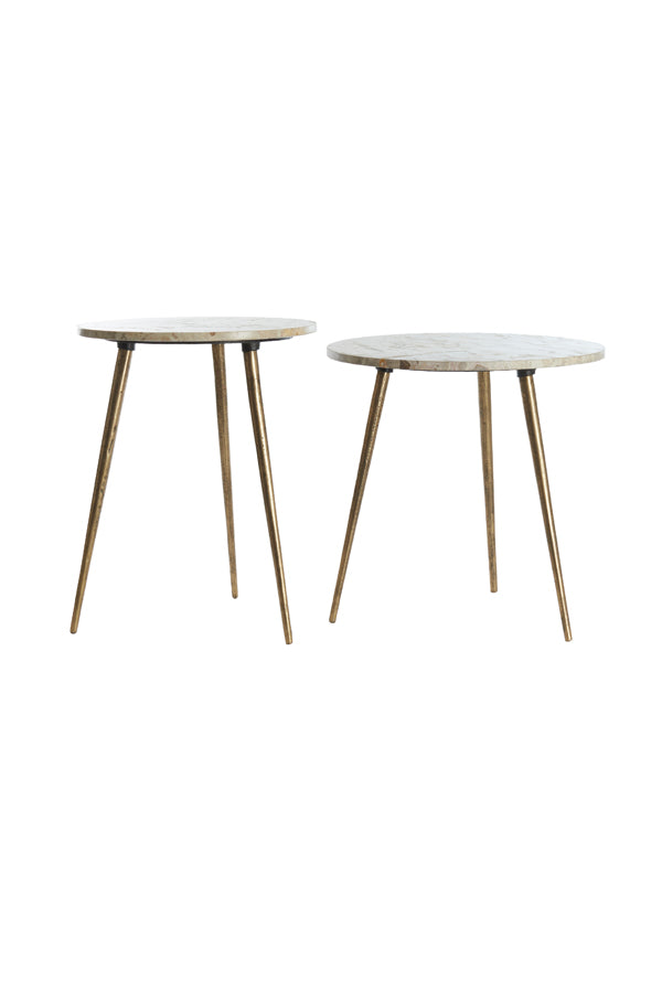 Light & Living Living Side table S/2 41x49+48x53 cm ZECA taupe marble+antique br House of Isabella UK
