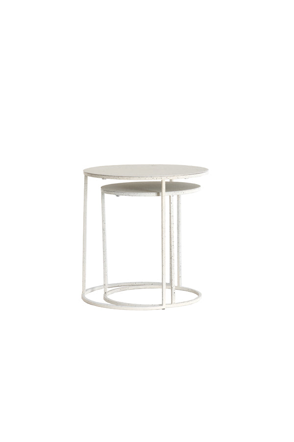 Light & Living Living Side table S/2 50x40+52x46 cm SADAR white+lght gry spotted House of Isabella UK
