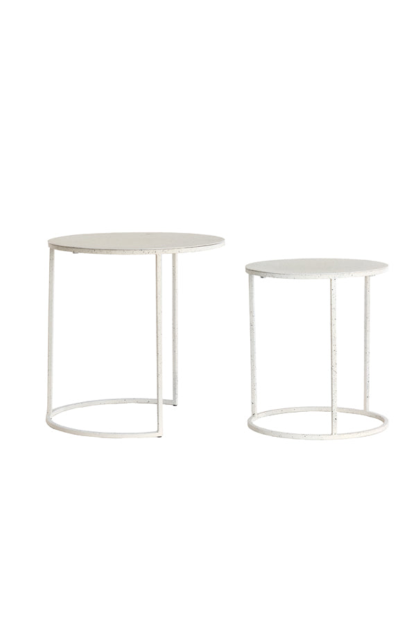 Light & Living Living Side table S/2 50x40+52x46 cm SADAR white+lght gry spotted House of Isabella UK