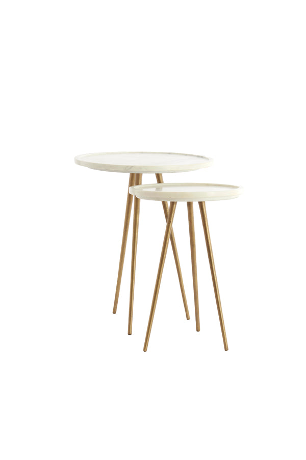 Light & Living Living Side table S/2 max 43x53 cm PRATO marble white+ant bronze House of Isabella UK