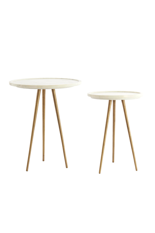 Light & Living Living Side table S/2 max 43x53 cm PRATO marble white+ant bronze House of Isabella UK