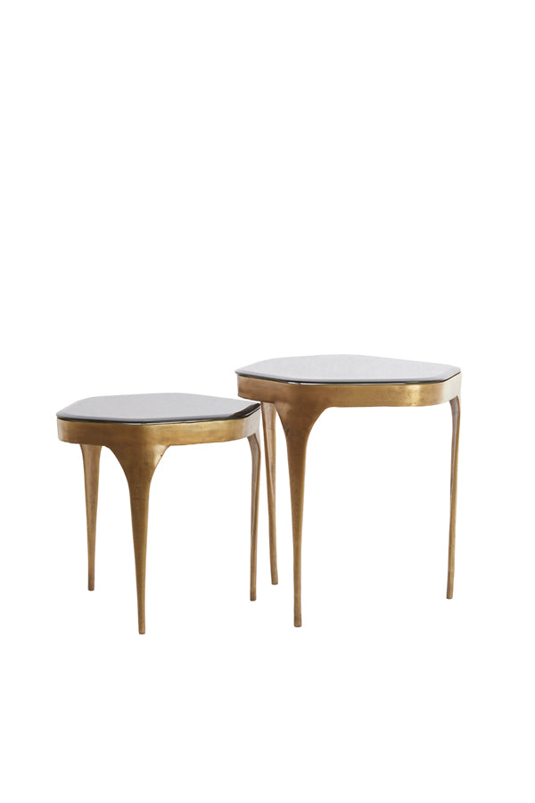 Light & Living Living Side table S/2 max 50x45,5x50 cm AVI glass smoke+ant bronze House of Isabella UK