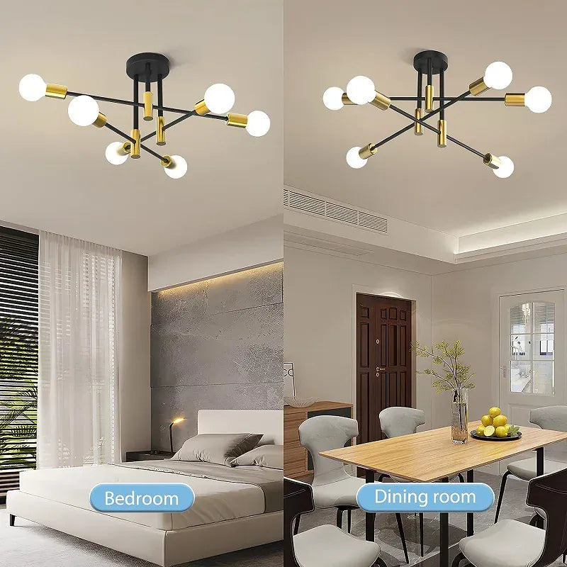 Light My House Criss Cross Ceiling Light 6 Bulb E27 Black Semi Flush Modern House of Isabella UK