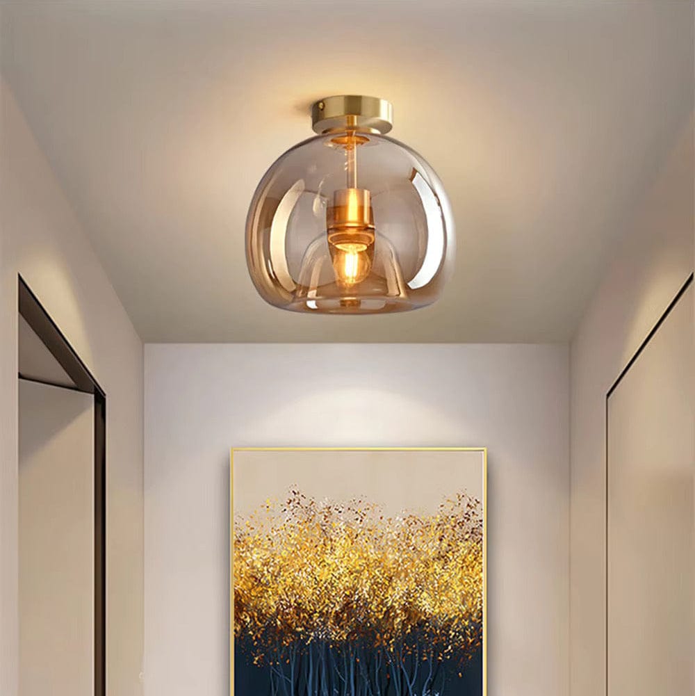Light My House Dome Semi-Flush Glass Ceiling Light E27 Black Gold Bedroom Bathroom House of Isabella UK