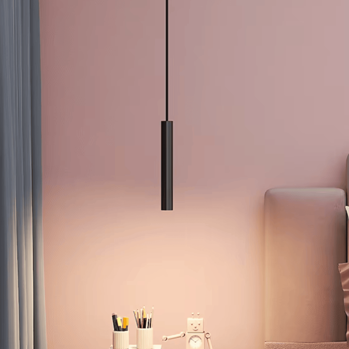 Light My House Single Head-3W / Warm White 3000K Trip Black Pendant Light - Adjustable Minimal Bedroom Lighting House of Isabella UK