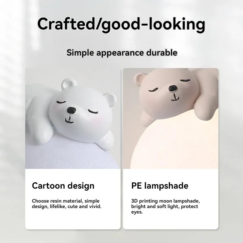 Light My House warm-white Bear Wall Light LED Kids Nursery Moon Night Light Bedroom Decor House of Isabella UK
