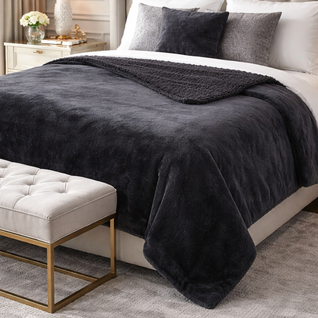 Malini Accessories Malini Cosy Black Throw House of Isabella UK