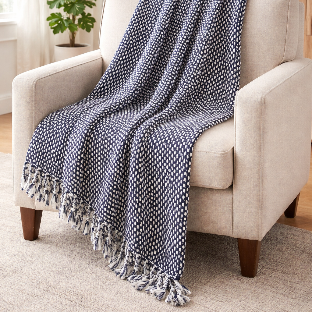 Malini Accessories Malini Raindrops Navy Throw House of Isabella UK