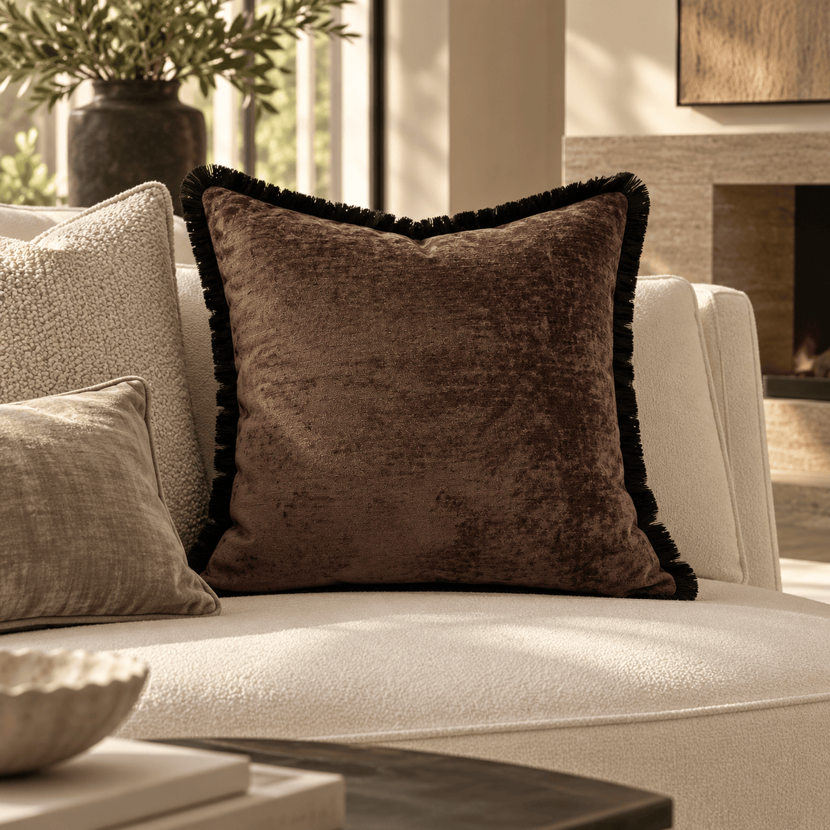 Malini Accessories Paul Moneypenny Curtaincall Chocolate Cushion House of Isabella UK