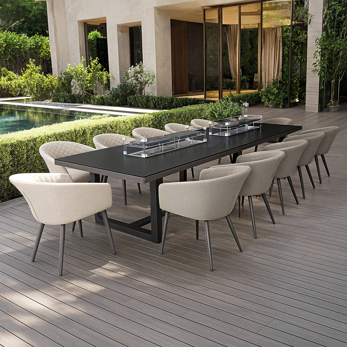 Maze Dining Ambition 12 Seat Rectangular Dining Set with Fire Pit Table - Oatmeal House of Isabella UK