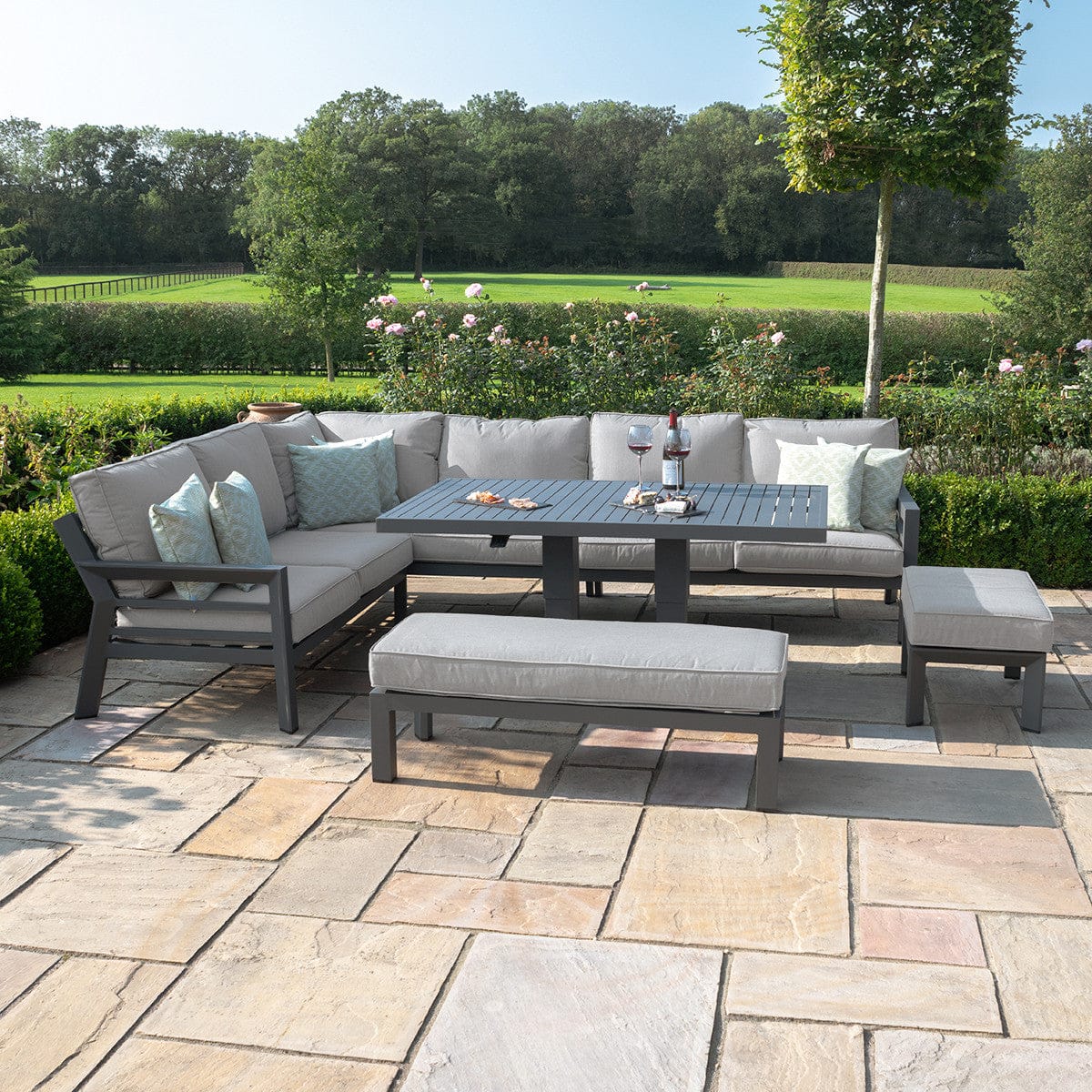 Maze Dining New York Corner Dining Set with Rising Table / Dove Grey House of Isabella UK