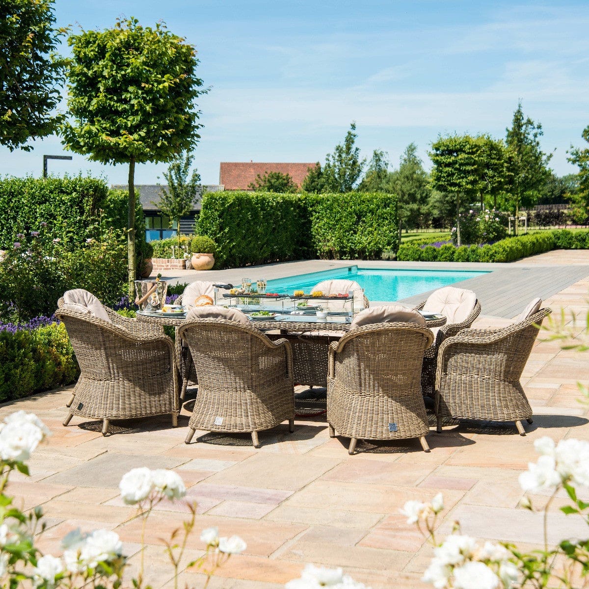 Maze Dining Winchester 8 Seat Oval Fire Pit Dining Set with Heritage Chairs House of Isabella UK