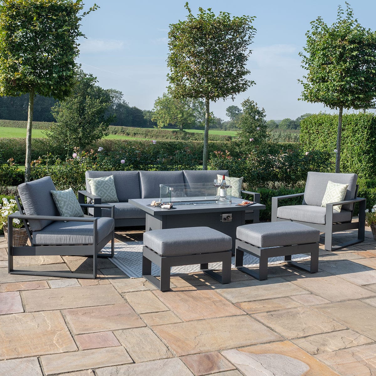 Maze Outdoors Amalfi 3 Seat Sofa Set With Rectangular Fire Pit Table / Grey House of Isabella UK