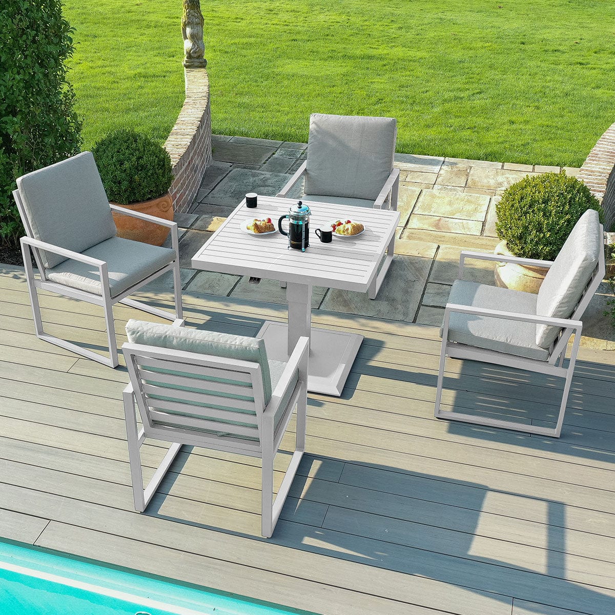 Maze Outdoors Amalfi 4 Seat Square Dining Set with Rising Table / White House of Isabella UK