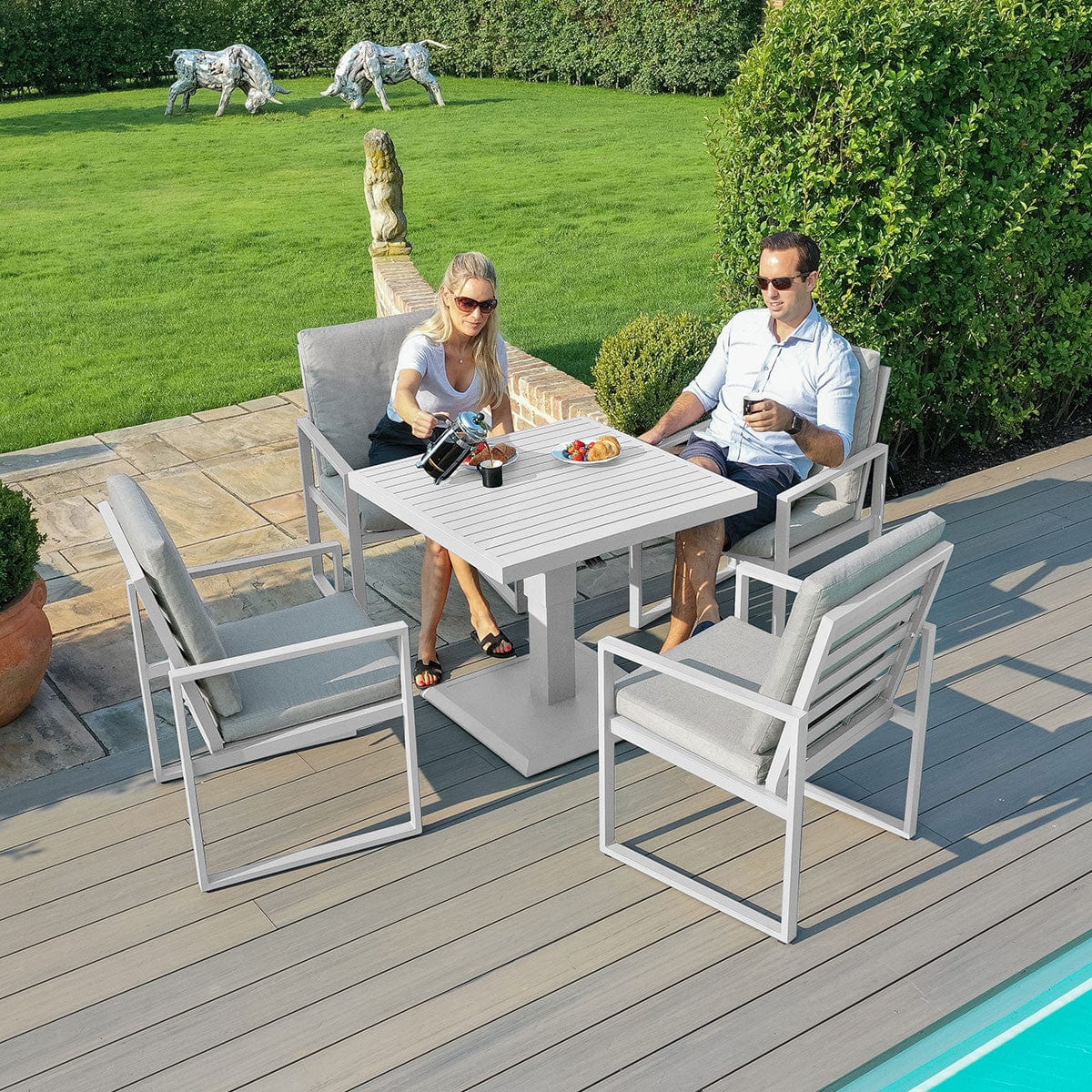 Maze Outdoors Amalfi 4 Seat Square Dining Set with Rising Table / White House of Isabella UK